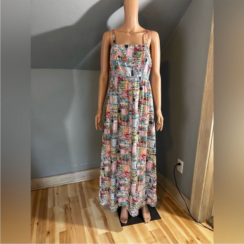 The Good Journey Travel Stamp Print Maxi Dress Size 10 NWT‎